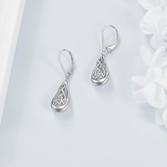 Sterling Silver Irish Celtic Knot Dangle Earrings for Women - Gift-ready, Moonst